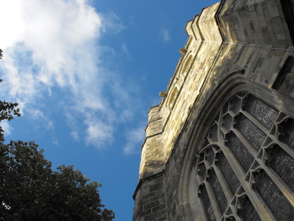 Blue sky over Wimborne Minster