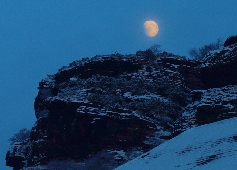 Photograph of Helsby Hill with moonlight