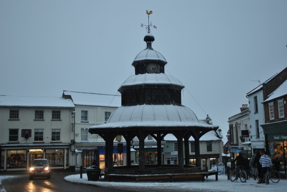 North Walsham clock tower after the first snows of winter