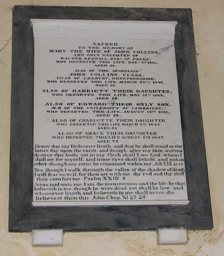 Memorial to John Collins, literary scholar