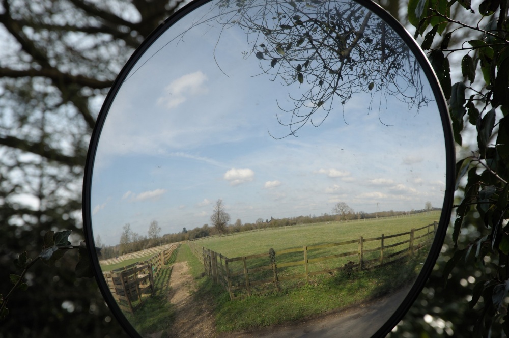Photograph of Reflection in a traffic mirror, Passenham, Northants