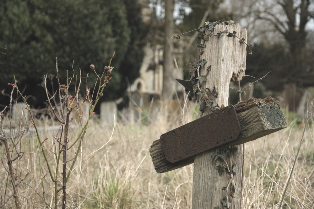 Dilapidated wooden cross, the Churchyard, Stratton Audley, Oxon