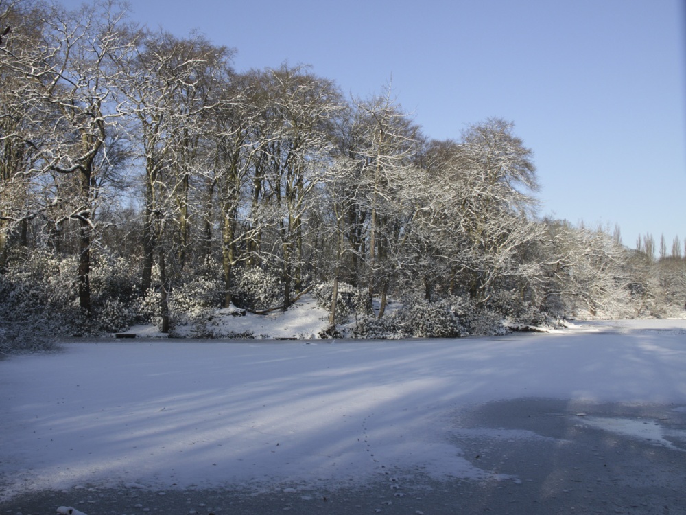 Photograph of A frozen Lymm dam