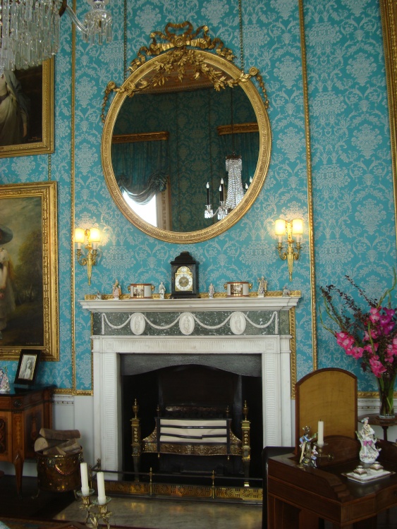 Fireplace and mirror in Turquoise Drawing Room