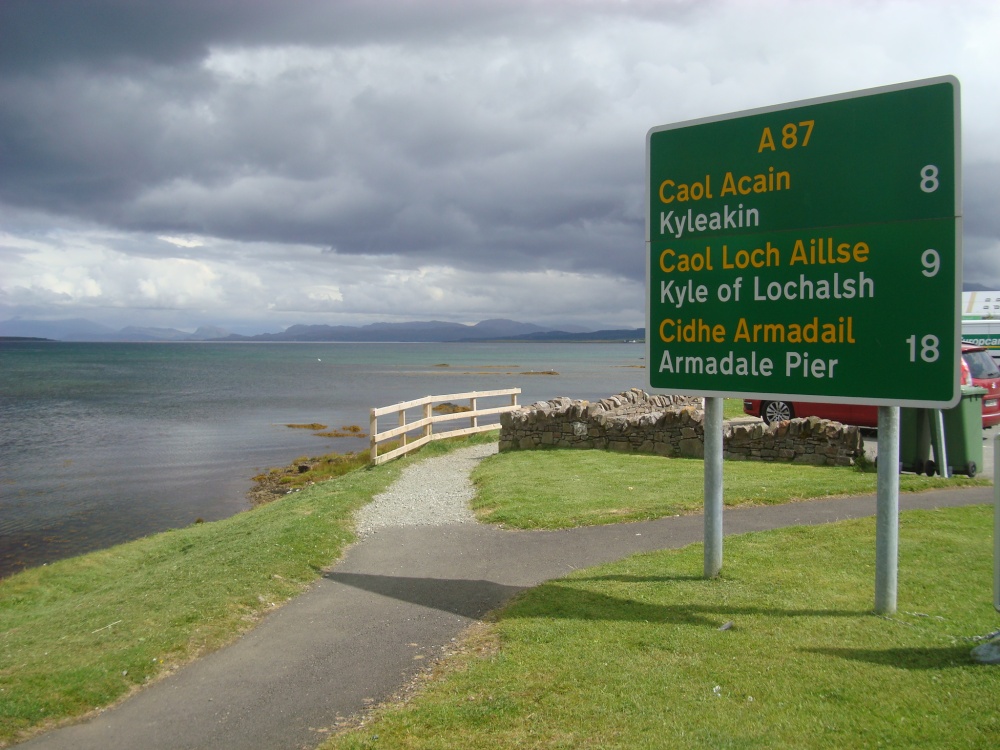 The A87 signpost near Broadford Bay