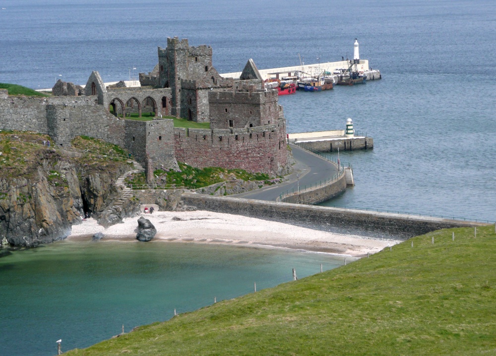 Photograph of Peel Castle and beach.