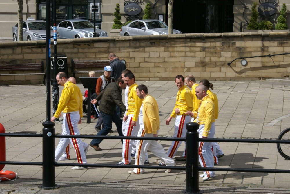 A load of Freddie Mercury's on Newcastle Quayside