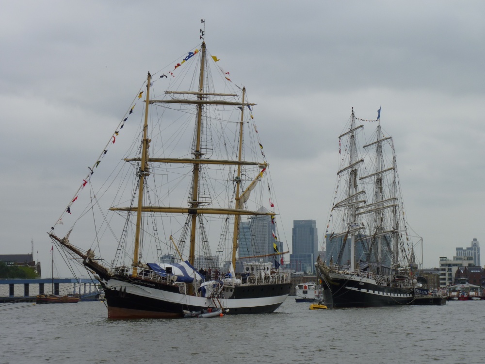 Tall ships on the Thames near Tower Bridge