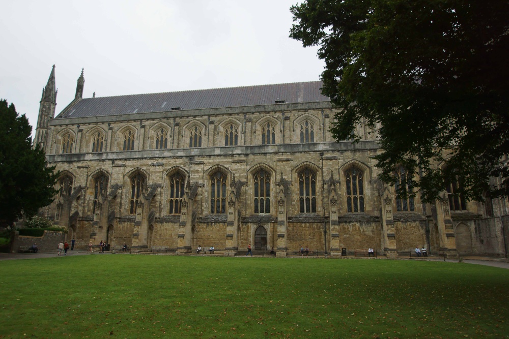 Winchester Cathedral from cloister gardens