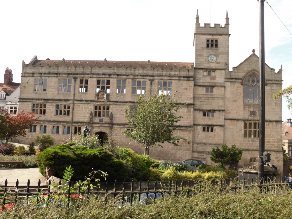 Shrewsbury, the library and the monument to Charles Darwin