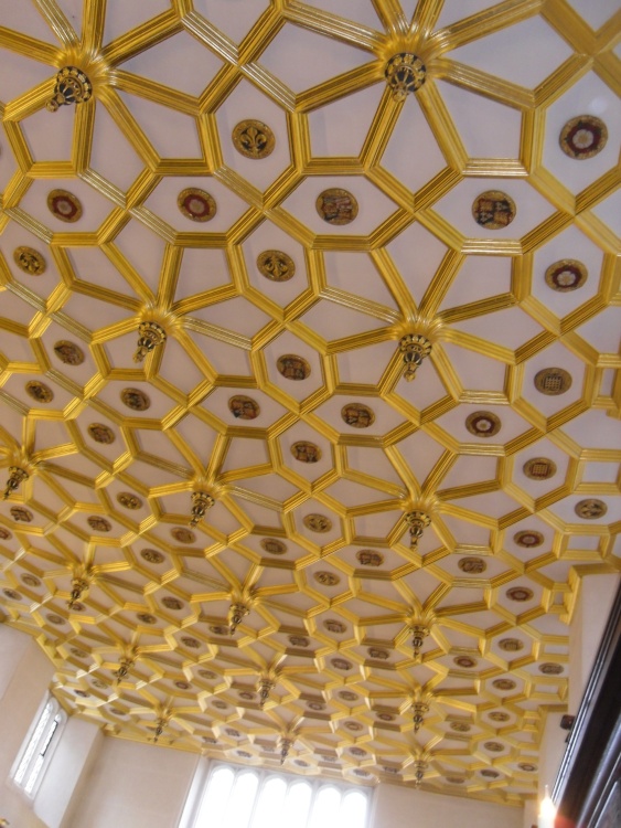 Inside Hampton Court Palace. Ceiling in the guardroom