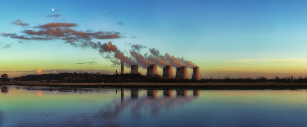 Photograph of Ratcliffe power station reflected in the Trent