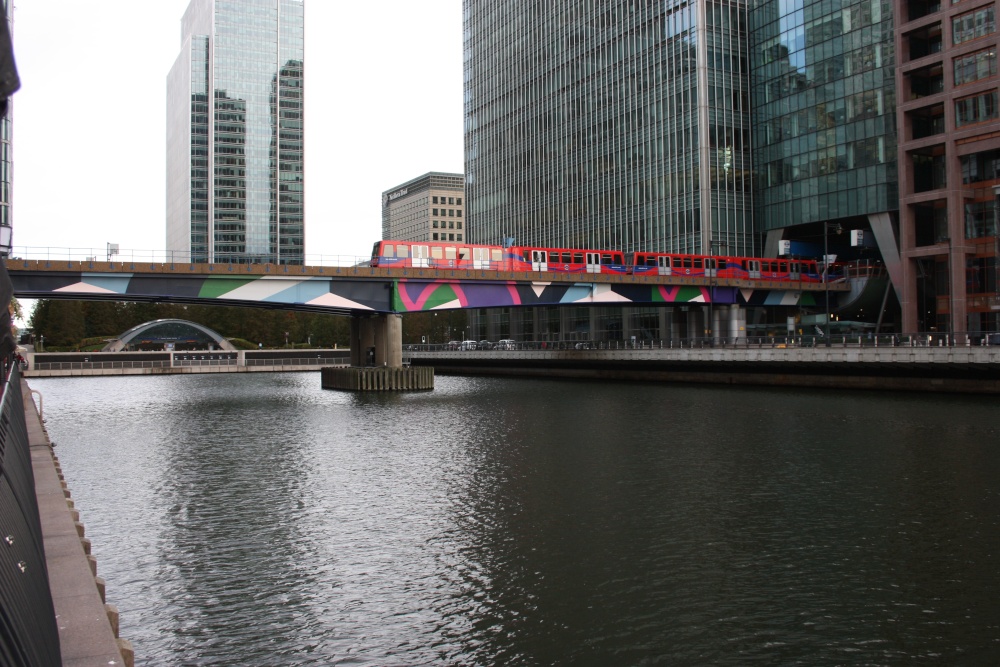 DLR on the bridge at Canary Wharf