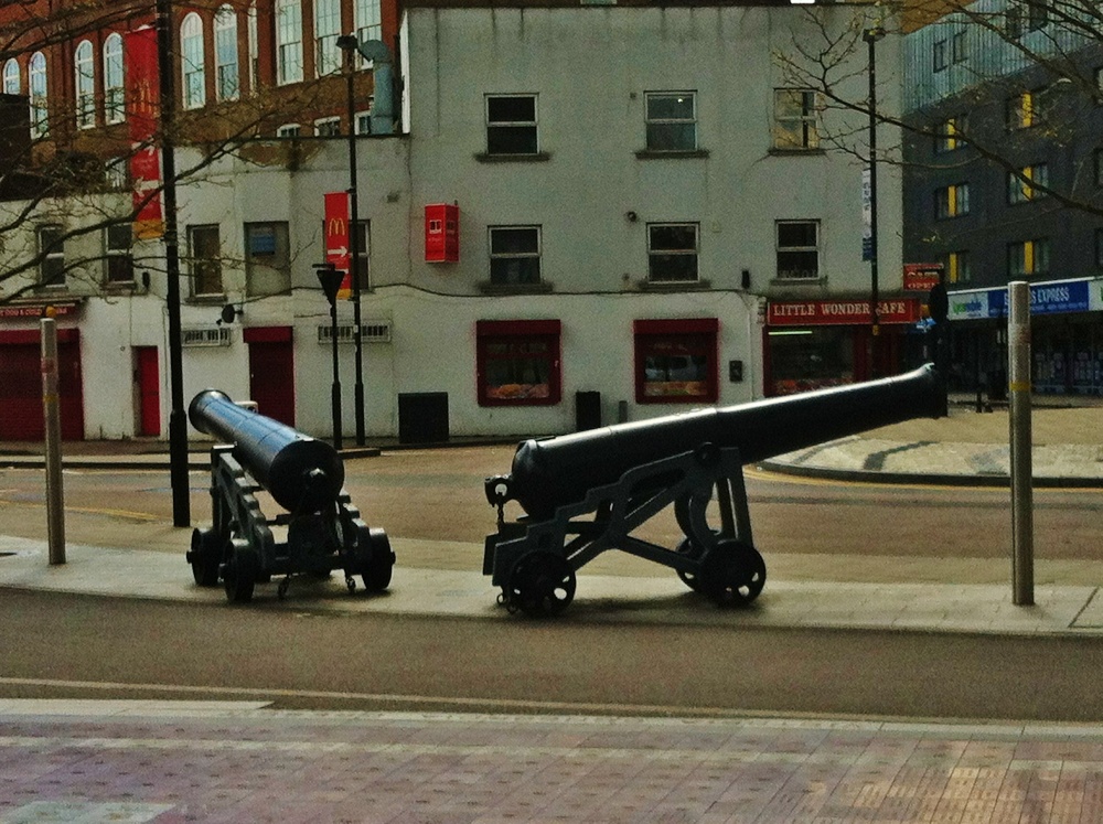 The Canons outside the Emirates Stadium, home of the Arsenal Football Club