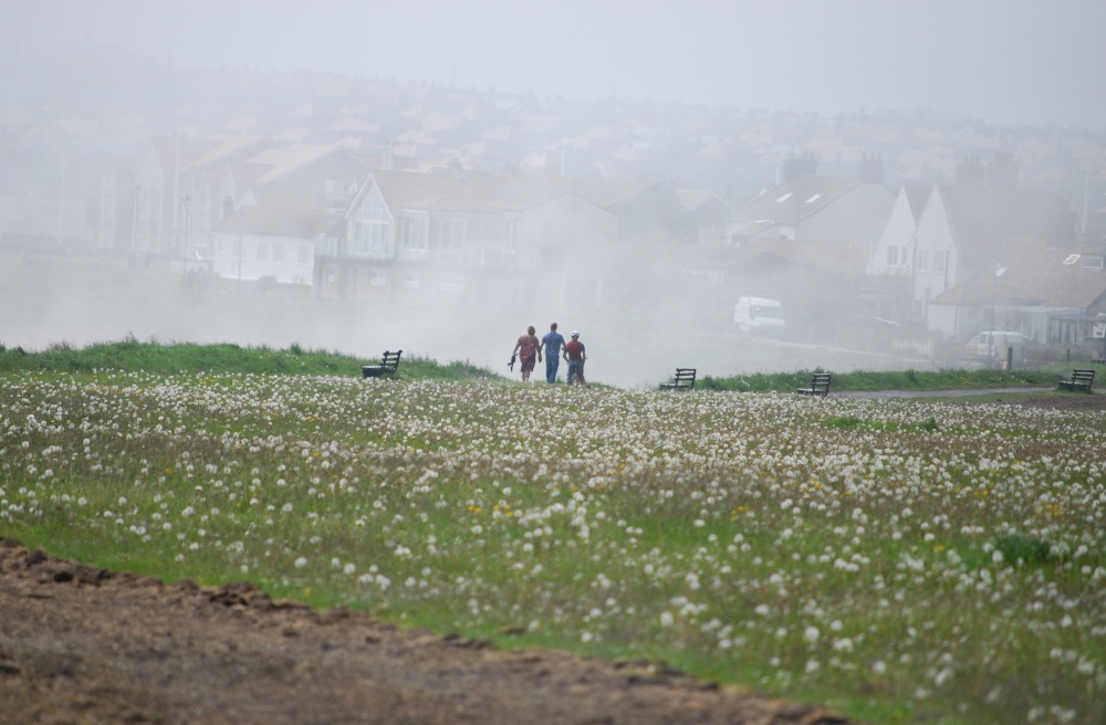 Walking into the sea mist at the Bents