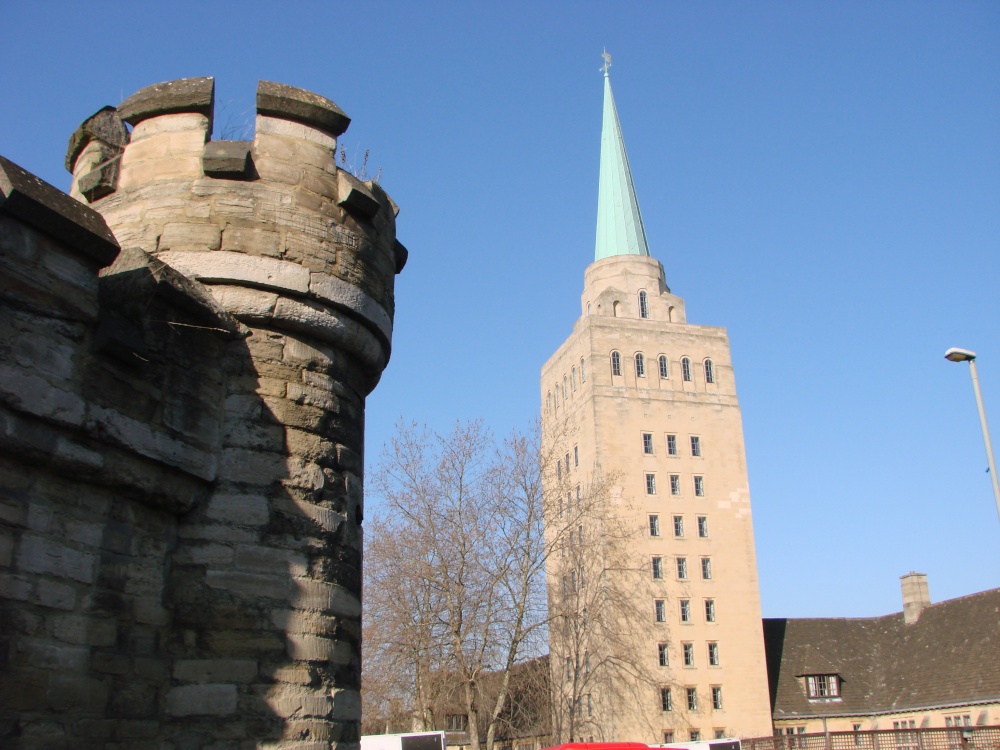 Nuffield College spire photographed from beside the old Oxfordshire Assizes Court
