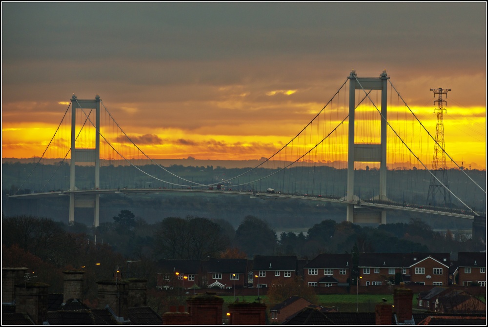 Photograph of Sunrise and Severn Bridge, Chepstow.