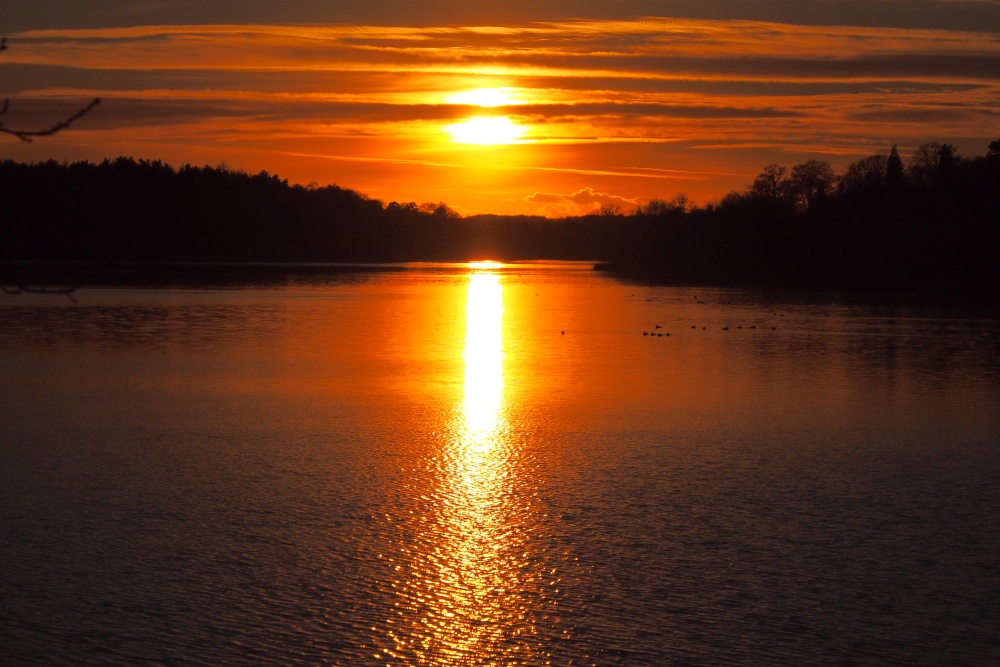Photograph of Sunset over the water at Clumber Park