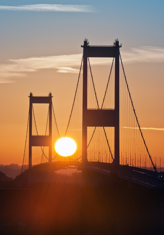 Sun over the Severn Bridge M48, Chepstow.