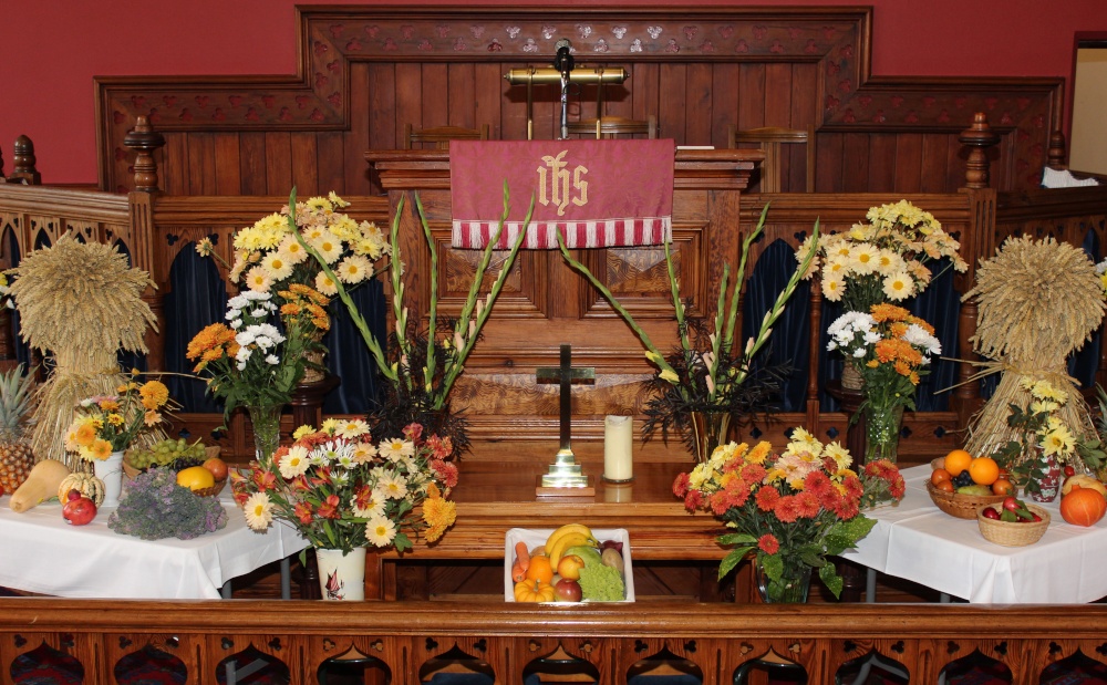 Photograph of Harvest decorations at Pilling Methodist Chapel, Pilling, Lancashire