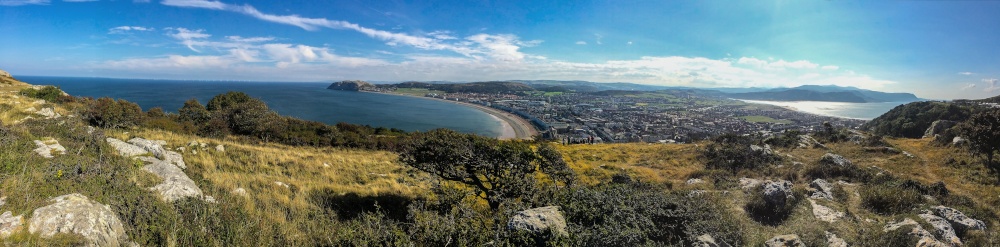 Panorama from Great Orme of Llandudno, Little Orme and Snowdonia