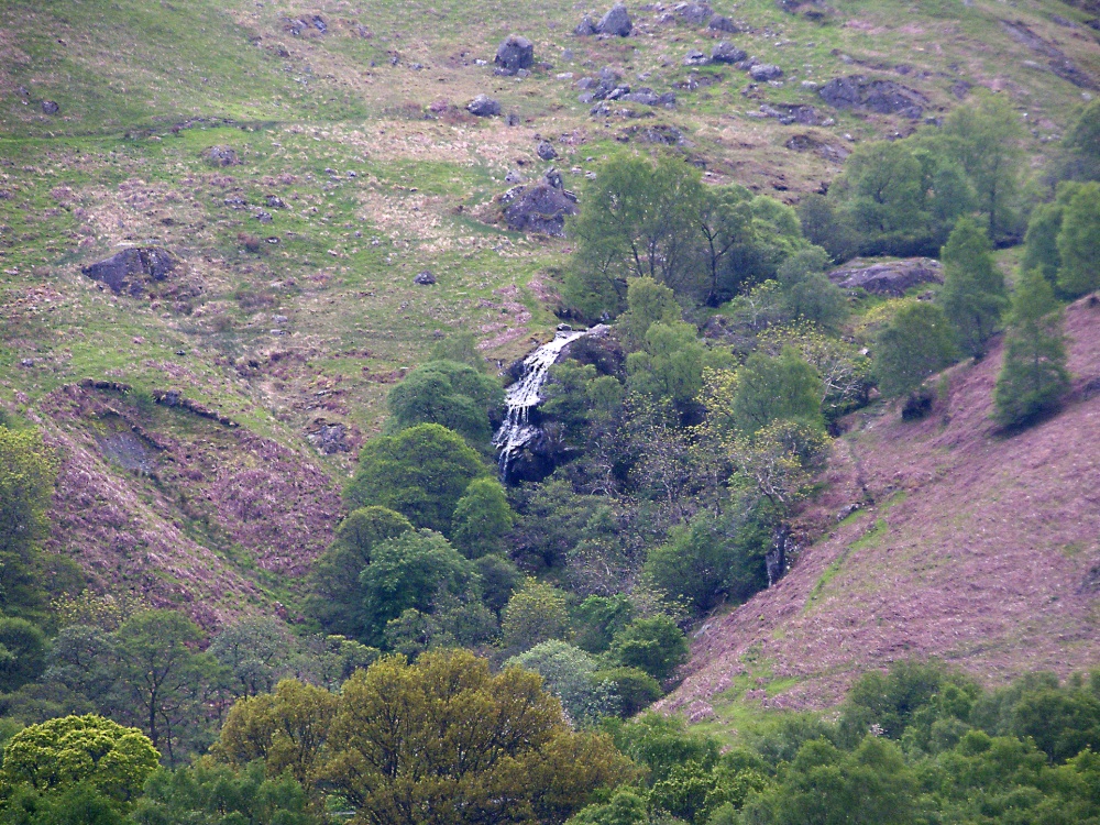 Waterfall on the hills by lake Ullswater,eastern side