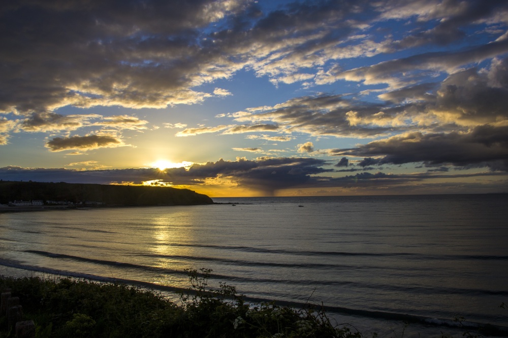Sunset over the sea at Nefyn, North Wales