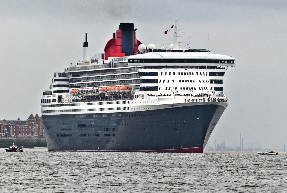 Queen Mary 2 departing Liverpool.
