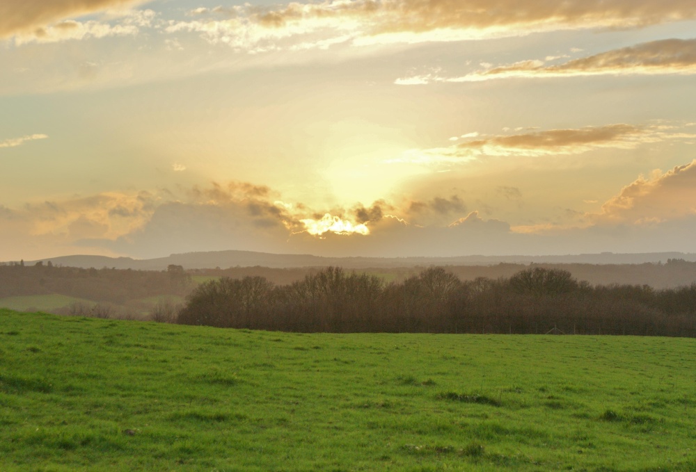 Photograph of Winter sunset from Heaven's Hill Midgham Berkshire.