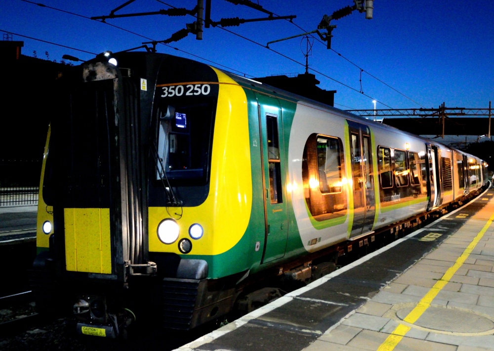 Night Photo of London Midland Trains Class 350 250 Electric Train