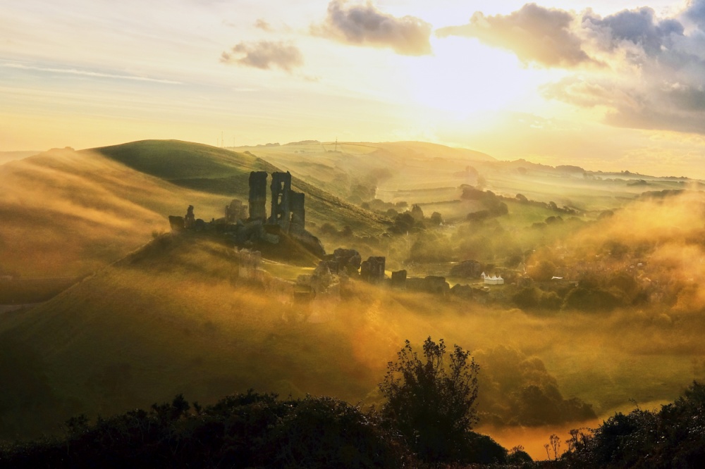 Corfe Castle in the Swirling Mists. photo by David Thompson