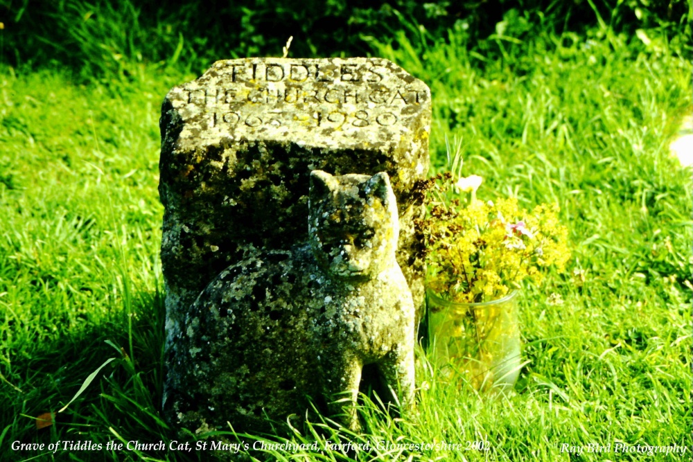 Photograph of Tiddles the Church Cat Grave, St Mary's Churchyard, Fairford, Gloucestershire 2002