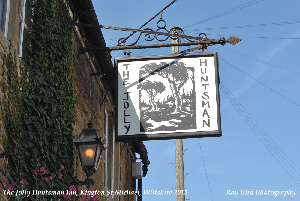 The Jolly Huntsman Pub Sign, Kington St Michael, Wiltshire 2015