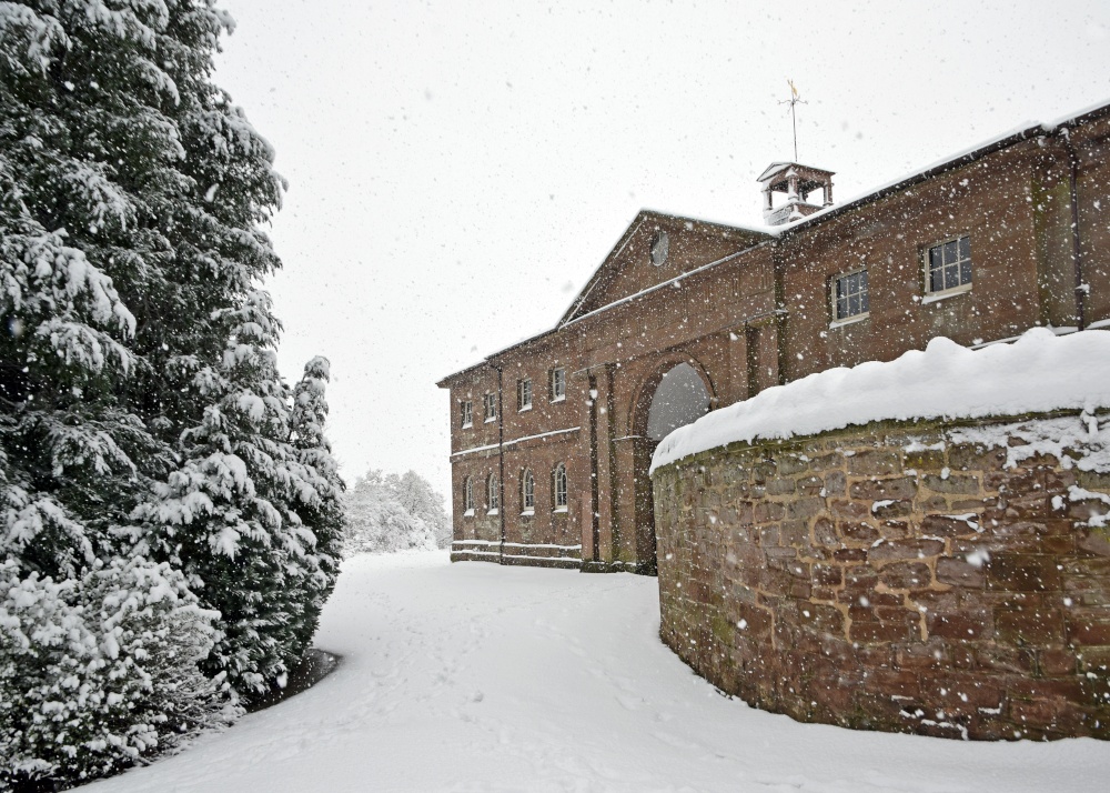 Photograph of Berrington Hall in the snow.