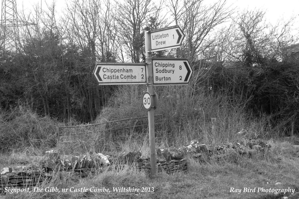 Signpost on B4039, The Gibb, nr Castle Combe, Wiltshire 2013