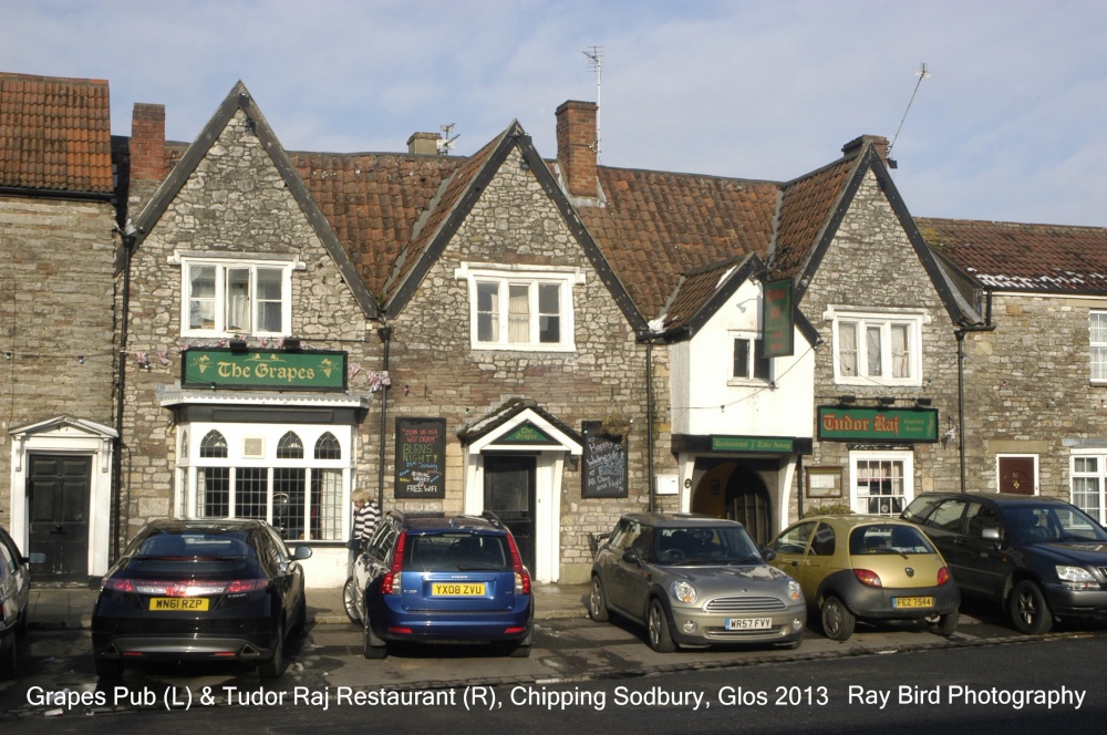 The Grapes Hotel (L) & Tudor Raj Restaurant (R), Rounceval St, Chipping Sodbury, Gloucestershire 2013