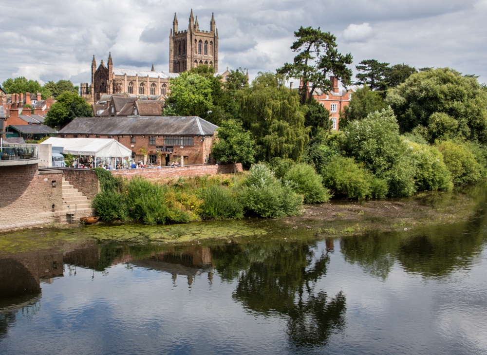 Hereford Cathedral over the River Wye photo by Pauline Phillips