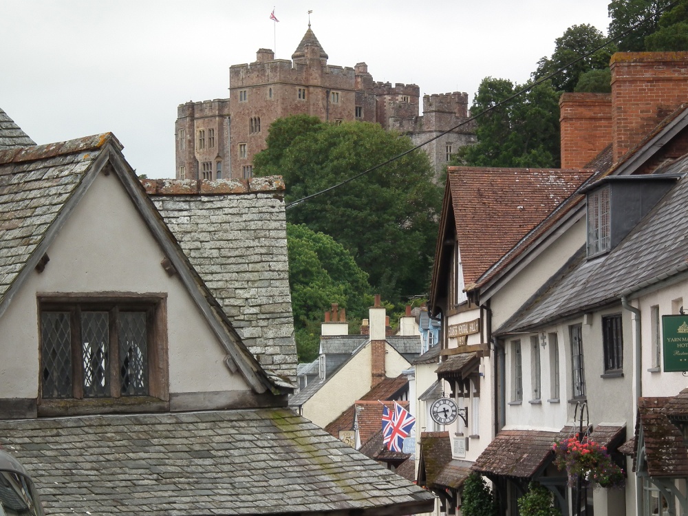 Dunster view with castle sitting above the village