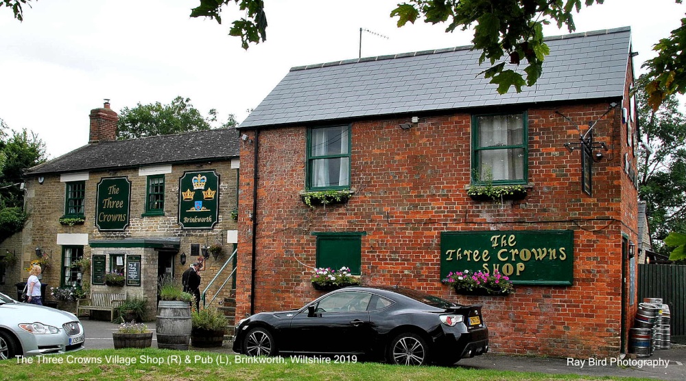 Photograph of The Three Crowns Shop (R) & Pub (L), Brinkworth, Wiltshire 2019