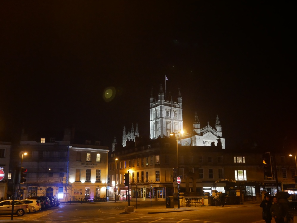 Central Bath, with Bath Abbey at night