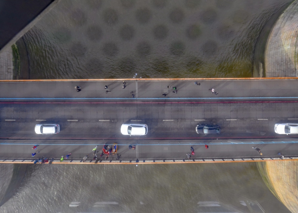 View through glass floor, Tower Bridge