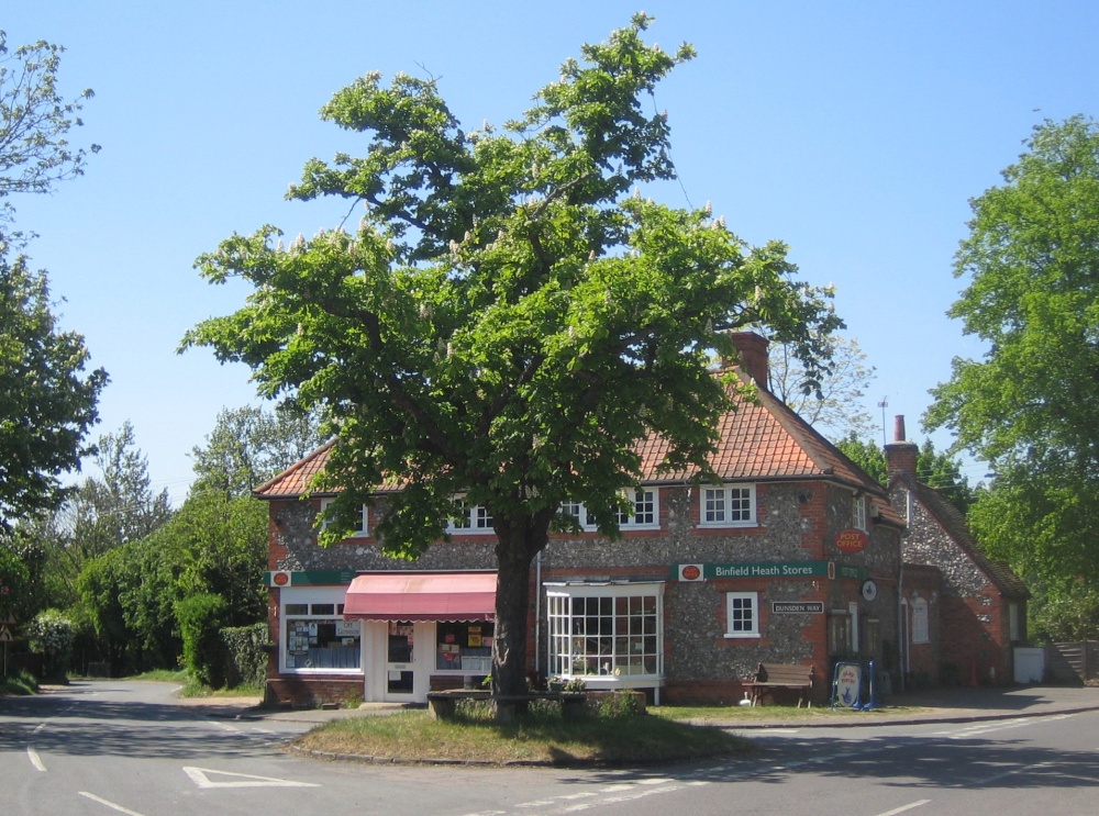 The village shop and the rendezvous tree, Binfield Heath