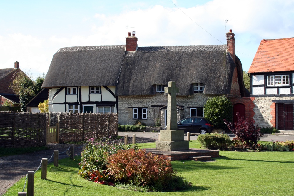 The war memorial and The Green, Chalgrove