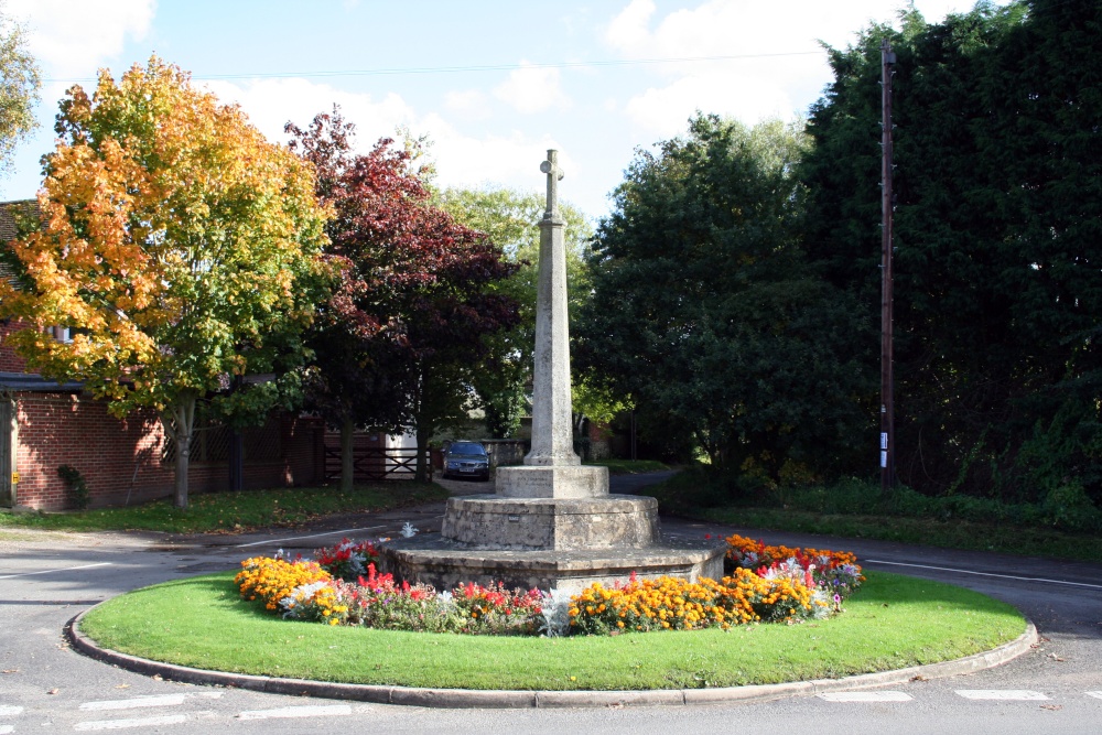 Photograph of Autumn colours around the war memorial in Drayton St. Leonard