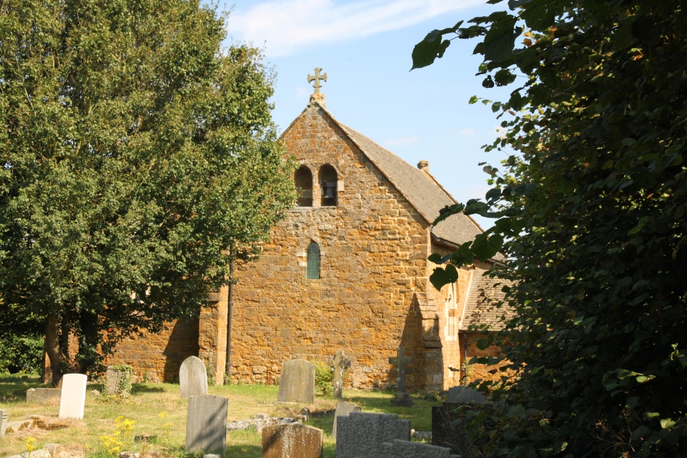 Photograph of All Saints' Church, Great Bourton, showing the recess containing the bell