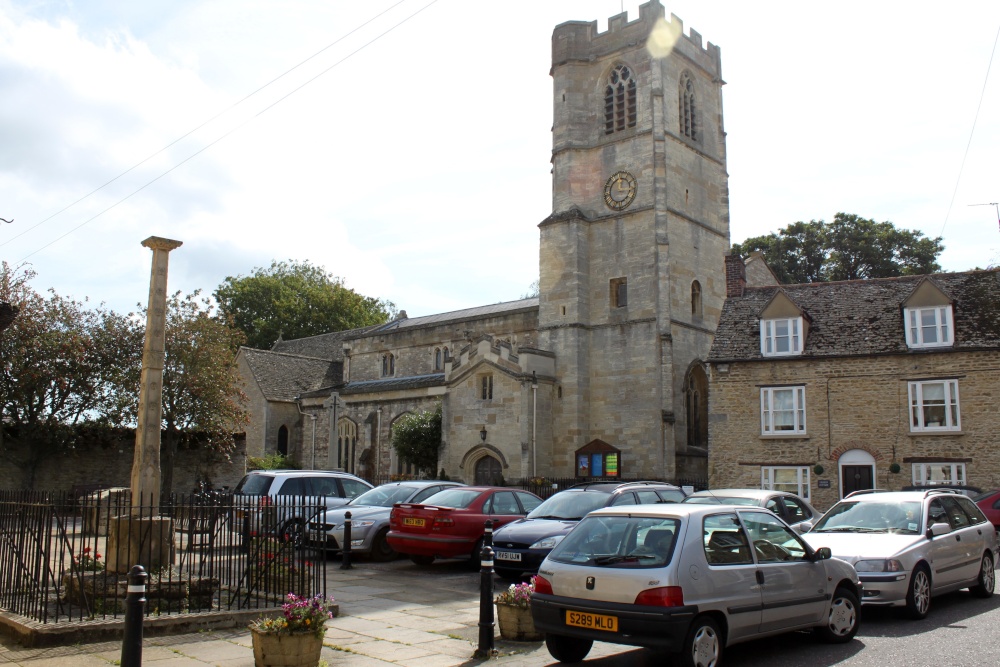 St. Leonard's Church, The Square, and a reconstructed 14th century cross, Eynsham
