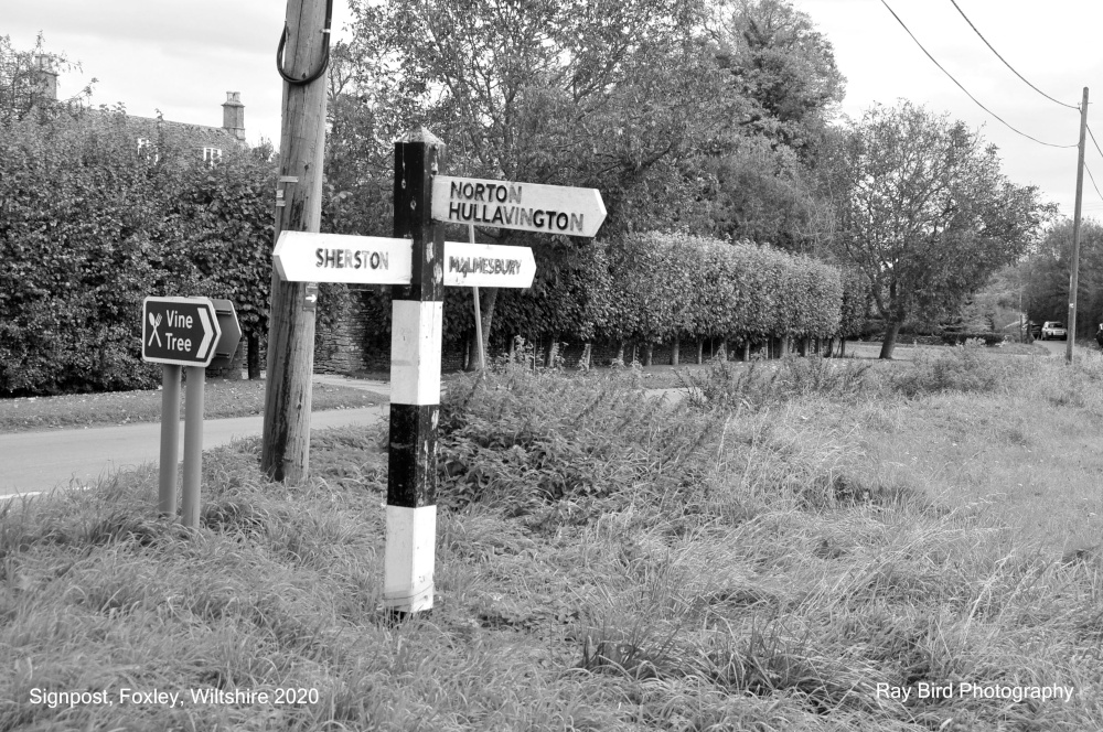 Signpost on Village Green, Foxley, Wiltshire 2020