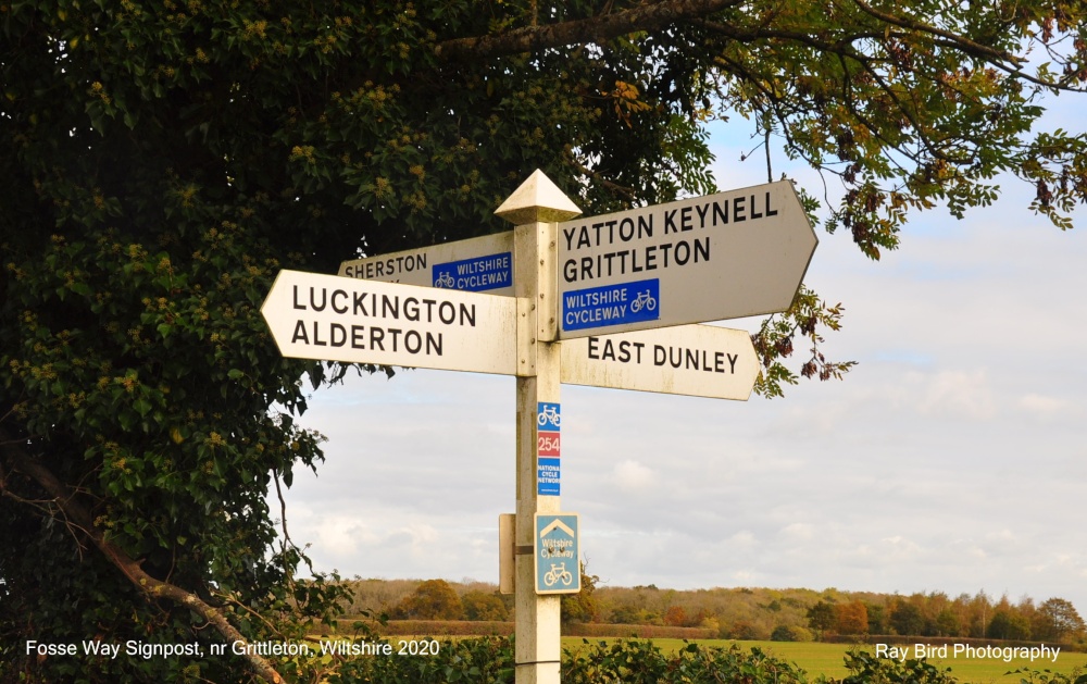 X-Roads, Signpost, The Fosse Way, nr Grittleton, Wiltshire 2020