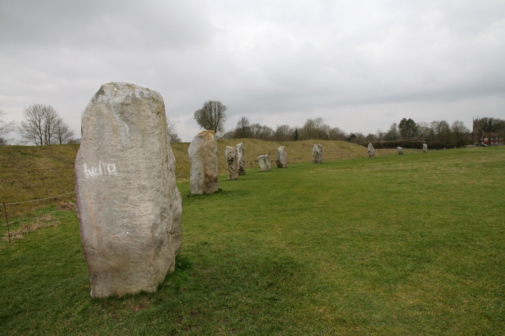 Part of the stone circle and bank at Avebury