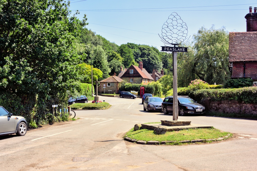 The Village Sign at the Centre of Peaslake, Surrey